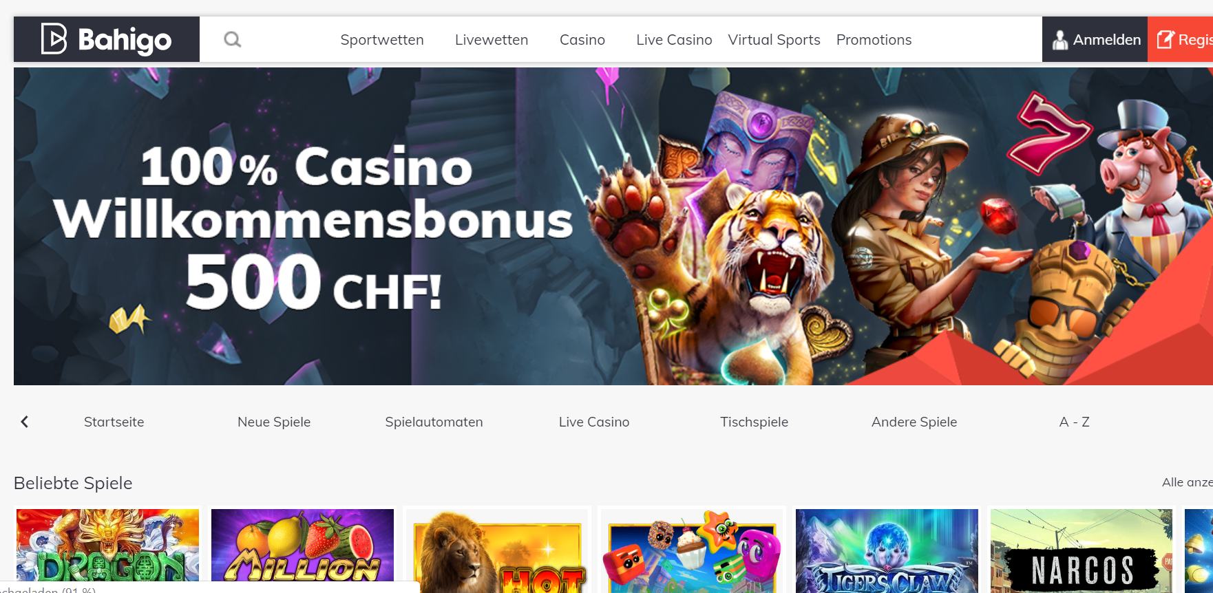 Ein Screenshot vom Bahigo Casino